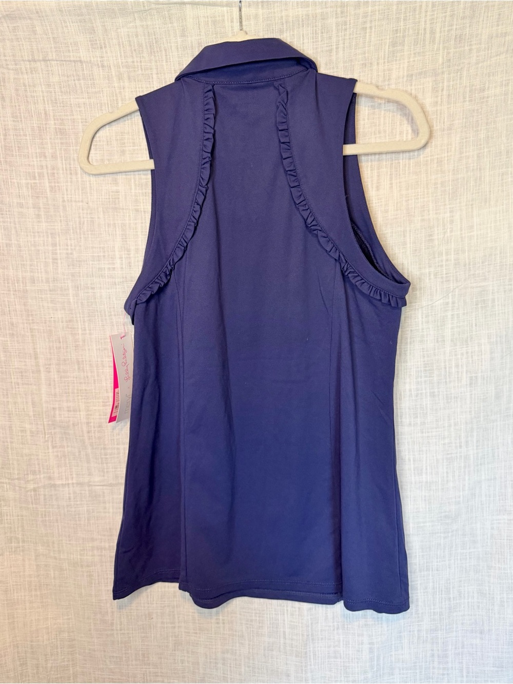 Lilly Pulitzer Martina Luxletic Navy Ruffle Sleeveless Polo Top NWT UPF 50 L - Picture 3 of 8